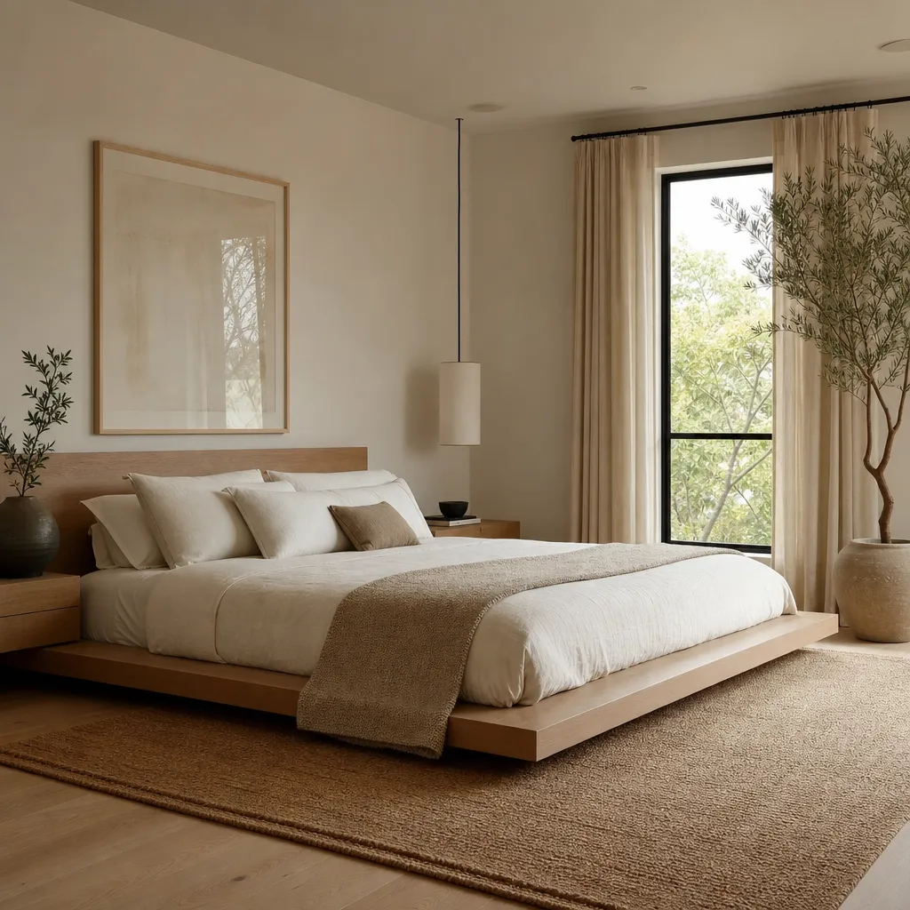 Platform bed in a serene bedroom