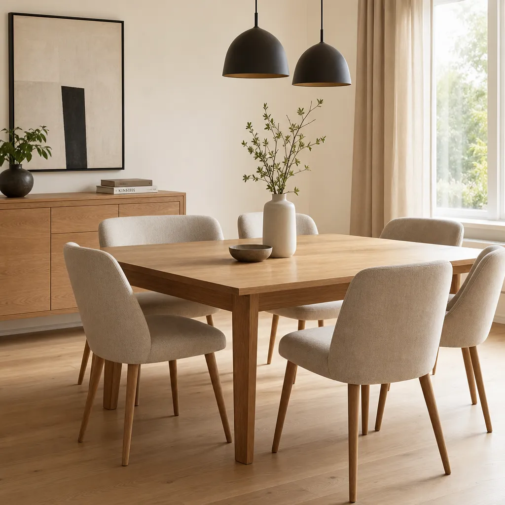 Dining room with wood surfaces