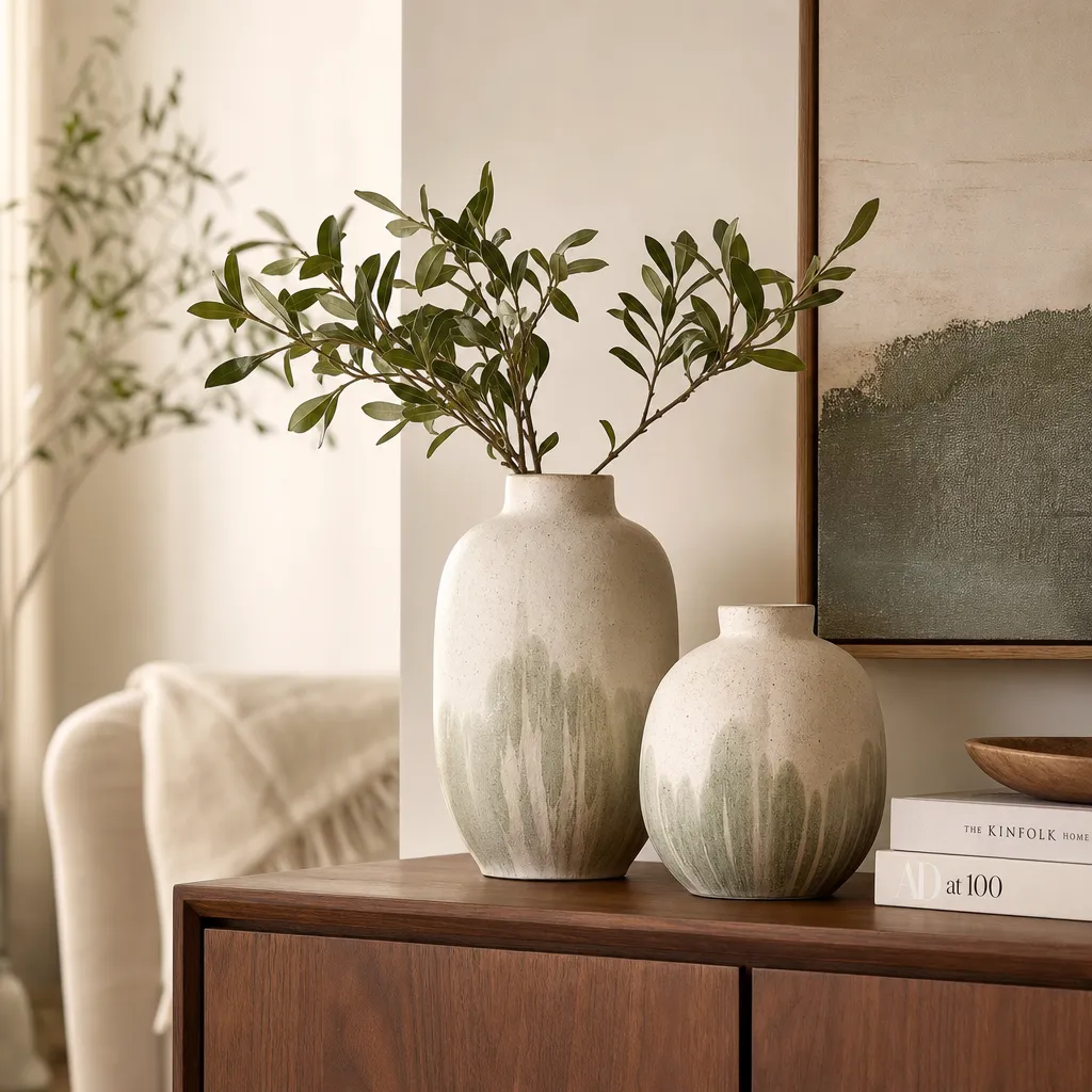 Vases styled on a console