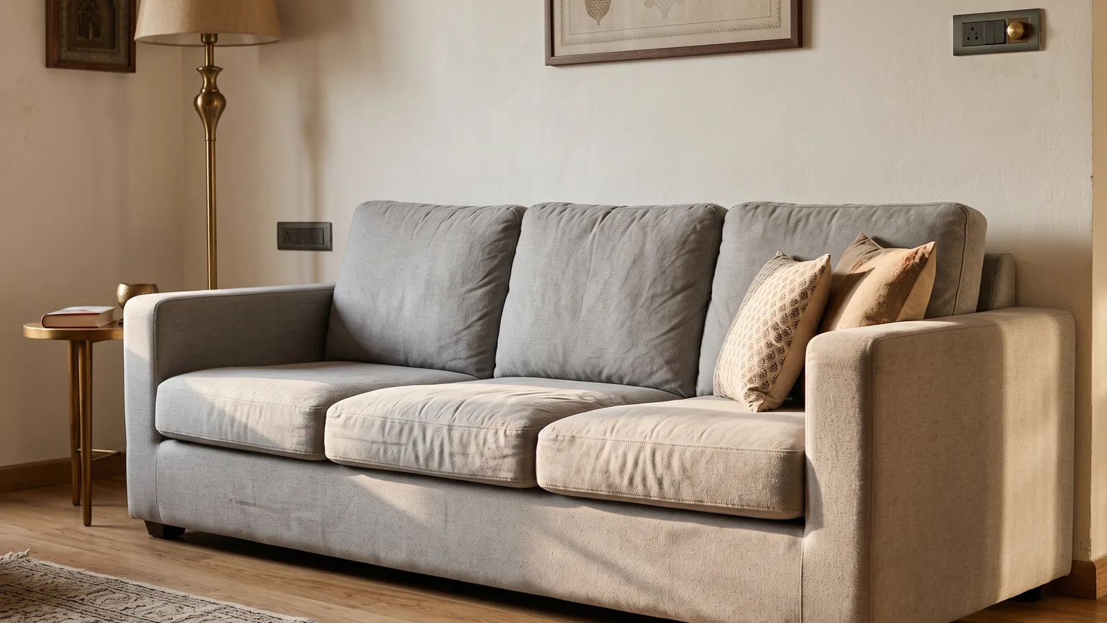 a living room, with the sofa as it is today