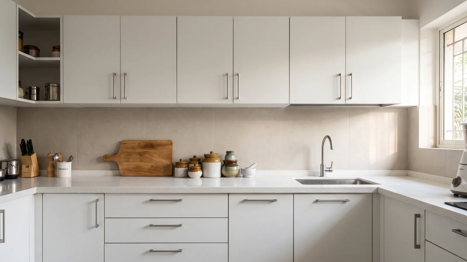 a modular kitchen, with the shutters as it is today